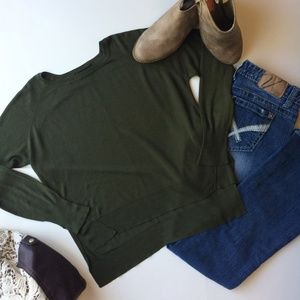 Zara Pullover Sweater Olive Green Lightweight Sz S